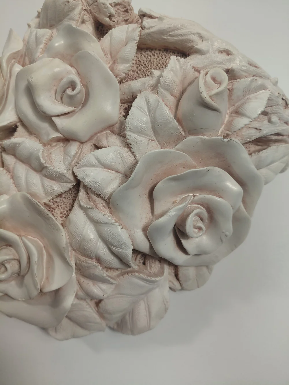 Decorative Heart Wall Shelf with Sculpted Roses in Light Pink Victorian Cottage